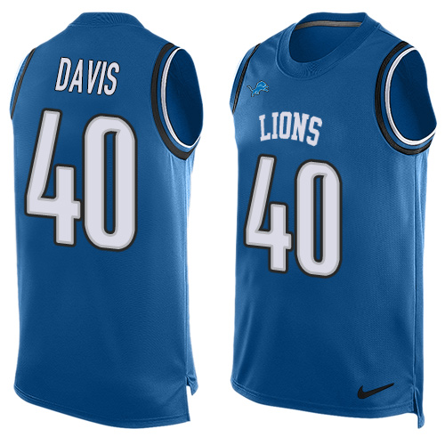 Nike Lions #40 Jarrad Davis Blue Team Color Men's Stitched NFL Limited Tank Top Jersey - Click Image to Close